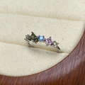 Macro detail of multi-colored zircon butterfly ring with high-quality claw setting - Multicolor Irregular Gemstone Row Style (JZ1774A)