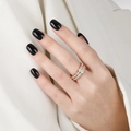 Three-layer rose gold titanium steel ring set with sparkling pavé cubic zirconia - US 5 / Double Row Rose Gold