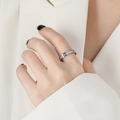 Elegant silver finished titanium steel ring with sparkling full row cubic zirconia stones - US 5 / Single Row Silver