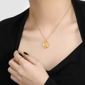 24K gold plated zodiac necklace set with embossed coin pendant and matching ring - Capricorn / Gold
