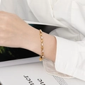 Elegant gold-plated titanium bracelet with coffee bean links, zircons, and heart pendant - SL0071 Style (SL0071) / Gold + White Zirconia