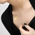 24K gold plated zodiac coin necklace with minimalist band ring for women - Leo / Gold