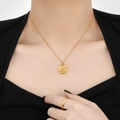 24K gold plated Scorpio zodiac necklace with round coin pendant and matching ring - Scorpio / Gold