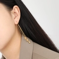 Elegant gold titanium steel long tassel chain earrings with drop pendants for women - Gold (EX0034)