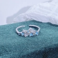 Détails des papillons en émail bleu et zircons sur la bague ajustable en argent poli - Ouvert Réglable / Style Trois Papillons Bleu Clair (JZ1229A)