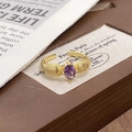 Detail of vintage gold ring with purple marquise zircon and engraved wavy texture - Adjustable Open / Marquise Purple Zircon Style (JZ5615)