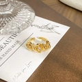Macro detail of gold flower ring with brushed texture petals and sparkling zircon stones - Flower Zircon Open Style (JZ2929A)