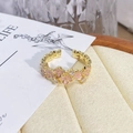 Macro shot of vintage enamel flower ring with pink petals and sparkling cubic zirconia details - Adjustable Open / Pink Oil Drop Small Flowers Pattern Style (JZ0215A)