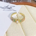 Macro shot of vintage enamel flower ring with pearl accent and gold-plated details - Adjustable Open / Pearl Flower Multicolor Enamel Style (JZ0800A)