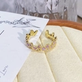 Close-up of gold-plated open ring with purple enamel butterflies and clear zircons - Adjustable Open / Purple Butterfly Chain Zircon Style (JZ0812A)