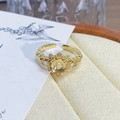 Macro detail of vintage gold crown ring with yellow gemstone and floral enamel inlay - Adjustable Open / Crown Hollow Light Yellow Main Stone Style (JZ0855A)