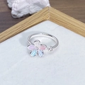 Macro di anello aperto in argento con fiore in smalto colorato e zircone brillante - Stile Fiore a Cinque Petali Macaron (JZ2178A)