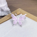 Dettaglio ravvicinato di anello a farfalla in argento con ali in smalto viola e zircone - Stile Farfalla Rosa Viola Luccicante (JZ2339A)