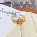 Detailed close-up of a vintage golden flower ring with enamel and white zircon stones - Adjustable Open / Layered Flower Cluster Vintage Elegant Style (JZ1179A)