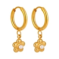Boucles d'oreilles créoles dorées PVD avec breloques fleurs et perles d'imitation - ED0371/Style Doré