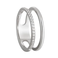 Bague double rangée en argent poli avec un anneau lisse et un anneau serti de micro-zircons - US 6 / Acier