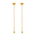 Elegant gold titanium steel heart stud threader earrings with sleek sunburst texture - Gold Heart Style (EX0065)