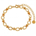 Elegant 18K gold-plated titanium steel bracelet featuring textured oval links and tiny beads - Gold