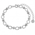 Silver oval link bracelet with K18 engraved bead in stainless steel for women - Oval Bead Style (SL0161) / Silver