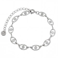 Elegant 18K white gold plated titanium steel bracelet with oval embossed radial links - Sunray Oval Style (SL0168) / Silver