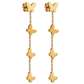 Pendientes de mariposa dorados en acero de titanio con diseño de cadena larga colgante - Estilo Mariposa Dorado