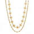 Collier double couche en or PVD élégant avec breloques trèfles et motifs au laser - Style Trèfle Flocon de Neige (XL0246) / Or Trèfle Flocon de Neige