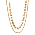 Collier double couche plaqué or PVD avec disques à texture soleil et chaîne épurée - Style Flocon de Neige (XL0250) / Or Flocon de Neige Rayon de Soleil