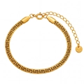 Flat snake bone bracelet in PVD gold finish with K18 tag and adjustable chain - Adjustable Length / Gold Linear Style (SL01612)