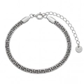Minimalist silver snake chain bracelet with adjustable clasp and K18 engraved tag - Adjustable Length / Steel Linear Style (SL01612)