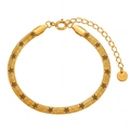 Gold PVD titanium steel snake chain bracelet with floral patterns and K18 tag - Adjustable Length / Gold Star Style (SL01613)