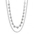 Collier double rangée en argent avec pendentifs cœurs texturés au laser et chaîne fine - Acier-Cœur