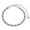 Sleek silver snake bone bracelet featuring black flower charms and K18 hallmark tag - Adjustable Length / Steel Star Style (SL01613)