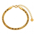 Golden flat snake chain bracelet with black leopard pattern and K18 round tag charm - Adjustable Length / Gold Love Letter Style (SL01614)