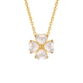 Collier trèfle doré élégant orné de quatre cristaux en forme de cœur sur chaîne classique - 40.5+5cm / Style Pierre Blanche(LL0140) / Or