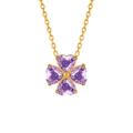 Collier trèfle plaqué or avec quatre pierres violettes en forme de cœur et chaîne fine - 40.5+5cm / Style Pierre Violette(LL0140) / Or