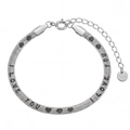 Silver tone snake chain bracelet with black leopard heart patterns and K18 tag - Adjustable Length / Steel Love Letter Style (SL01614)