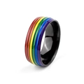 Black titanium rainbow ring with six color stripes and polished inner band finish - US 6 / Black