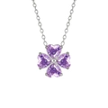 Collana d'argento con ciondolo a quadrifoglio in pietre viola a forma di cuore - 40.5+5cm / Stile Pietra Viola(LL0140) / Colore acciaio