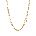 Collier en acier titane doré PVD avec maillons trombones et petites perles rondes - Chaîne Maillon Bambou (LL0155) / 49.5cm