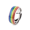 Titanium steel rainbow couple ring featuring colorful enamel stripes on a silver band - US 6 / Steel