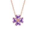 Collana a quadrifoglio in oro rosa con pietre di zirconia viola a forma di cuore - 40.5+5cm / Stile Pietra Viola(LL0140) / Oro rosa