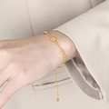 Elegant gold daisy flower bracelet with beaded chain and adjustable slider for women - Chrysanthemum Steel Bead Bracelet (N102) / Gold