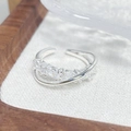 Macro shot of double-layered silver ring with marquise-cut zircons on white linen - Double Layer Crossover Marquise Cut Style (JZ0911)