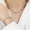 Rainbow marquise zircon jewelry set featuring gold-tone necklace and bracelet on model - Gold Color Necklace (XL0007) / 36+5cm