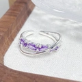 Macro shot of silver ring with five purple marquise-cut zircons in a cross-layer design - Purple Marquise Cut Crossover Style (JZ2542A)