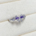 Close-up of silver butterfly ring with purple gems and twisted band details - Adjustable Open / Purple Marquise Stone Twisted Bow Style (JZ0543A)