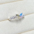Detail of silver chain ring featuring a butterfly motif set with colorful marquise zircons - Adjustable Open / Colorful Marquise Stone Chain Band Butterfly Style (JZ1006A)