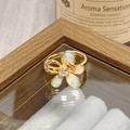 Macro view of gold flower ring featuring iridescent petals and central cubic zirconia - Adjustable Open / Gradient Flower Zircon Style (JZ3320A)
