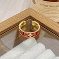 Detail of vintage red enamel flower ring with gold patterns on a velvet jewelry box - Adjustable Open / Red Ruyi Pattern Chinese Style (JZ5981)