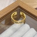 Detail of vintage gold open ring with dark blue enamel and embossed relief pattern - Adjustable Open / Dark Blue Enamel Metal Relief Style (JZ6176)